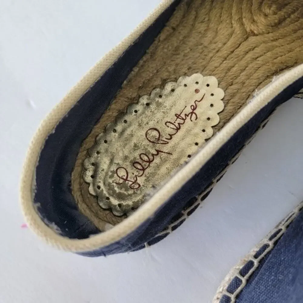 Lilly Pulitzer Lia Espadrilles Seahorse Flat Shoes Womens Size 9 Blue Canvas